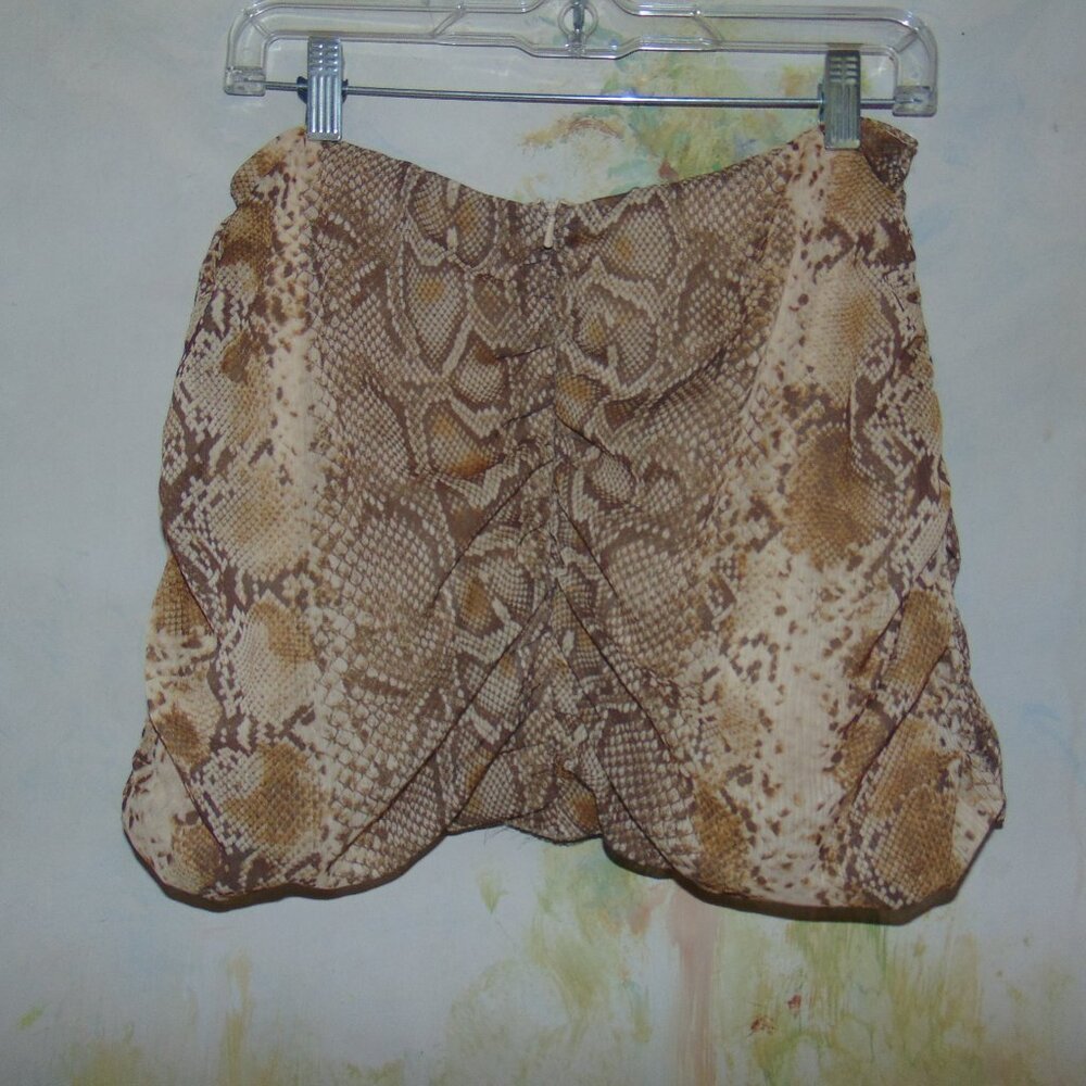 Primark Snakeskin Print Mini Skirt Ruched Sides Accents Beige Brown Womens 10 - Picture 2 of 6
